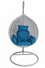 Кресло подвесное маленькое Кокон F-03 (Светло-серый ротанг/Голубая подушка)